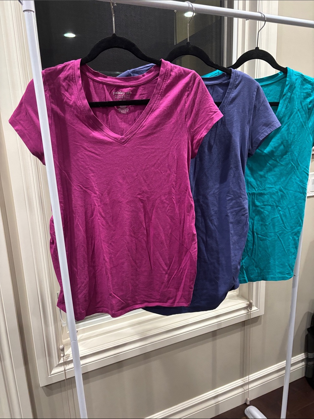 Paisley Sky Short Sleeve V-Neck Tee Trio in Magenta, Navy and Teal